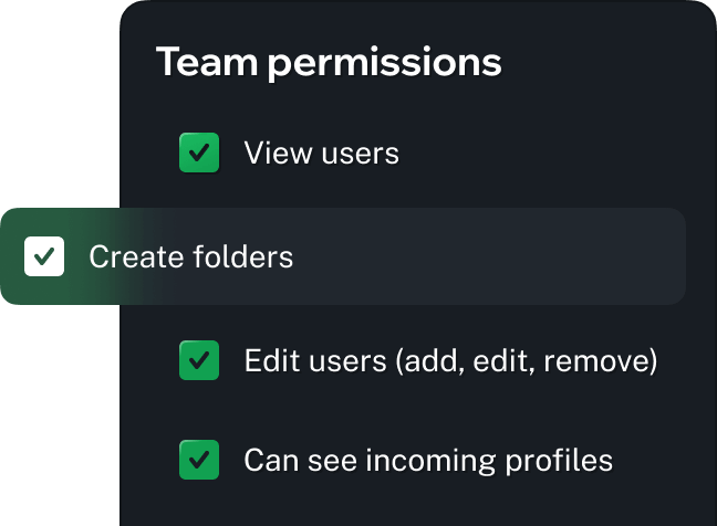 Available permissions in the team